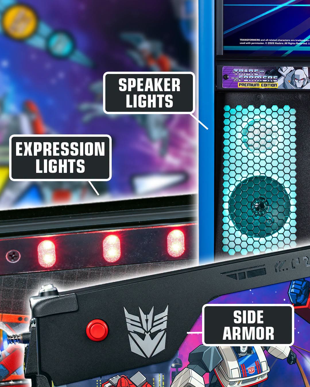 Detalle del panel de altavoz con iluminación hexagonal